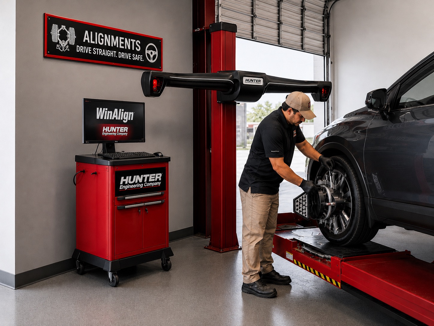 Wheel alignment service at Northwest Express Auto Care in Katy, TX