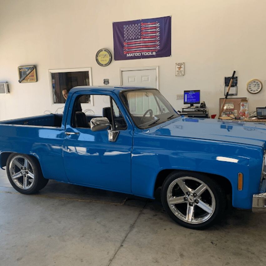 Classic Chevy truck in the shop at Northwest Express Auto Care